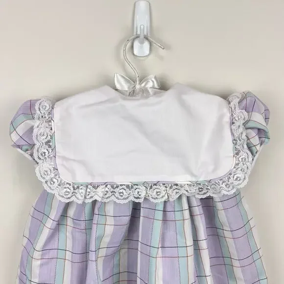 Vintage Bryan Pastel Purple Plaid Lace Ruffle Party Dress Toddler Girl - Picture 6 of 8